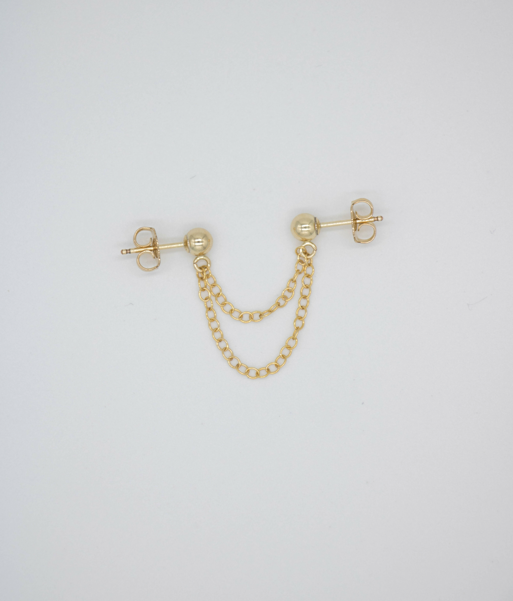 Double Trouble Double Stud Gold Filled Chain Earring